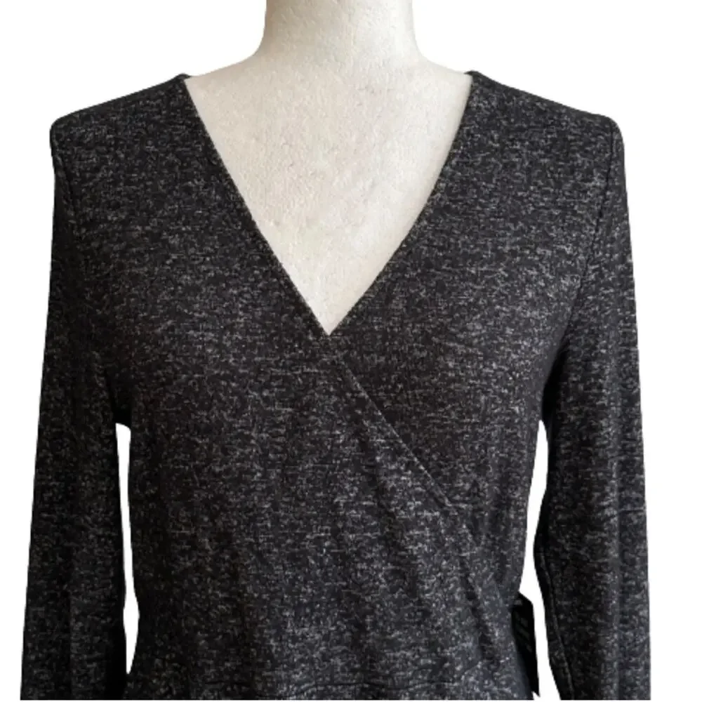Express Dress Charcoal Gray Jersey Long Sleeve Surplice V- Neck Dress Medium NEW